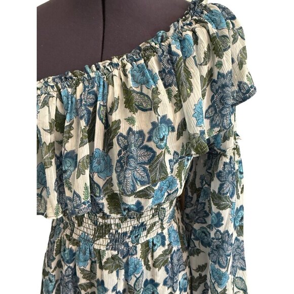 Misa Los Angeles Vola Dress Blue Floral Azulia One-Shoulder‎ Ruffled Size XS - Picture 8 of 10
